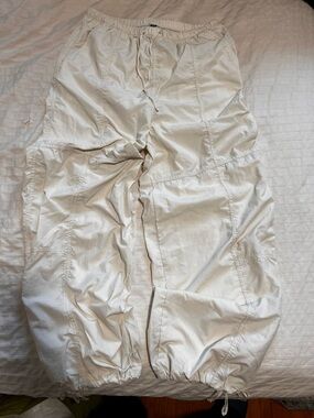 Lightweight Cream Drawstring Patchwork Cargo Pants